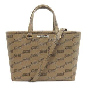 BALENCIAGA BB Monogram Handbag Black Leather Gold-tone Logo